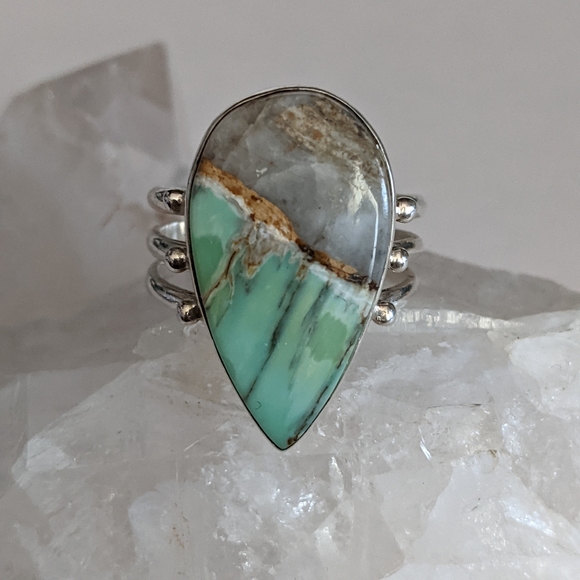 Natural Green Variscite, 925 Silver, Ring, size 10 - Picture 3 of 7
